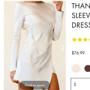 Selfie Leslie long sleeve open back champagne satin dress